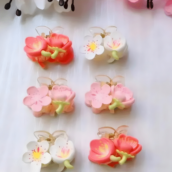 Cute Trendy Tulip Pastel Colorful Flower Hair Claw Clips for Women and Girls- Set of 4 (Random Colors) - Image 2