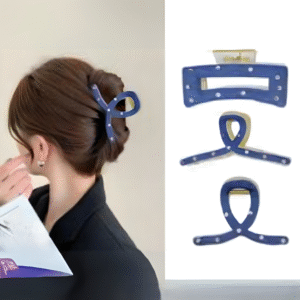 Denim Big Size Trendy Hair Claw Clips for Women and Girls – Set of 2 (Different Designs)