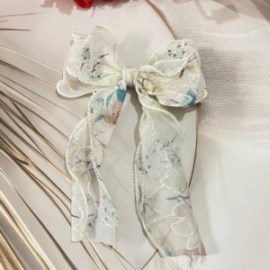 Luxury Large Flower Embroidery Bow Korean Hair Clip With Ribbon Wedding Hair Accessories for Women and Girls (Cream 2)