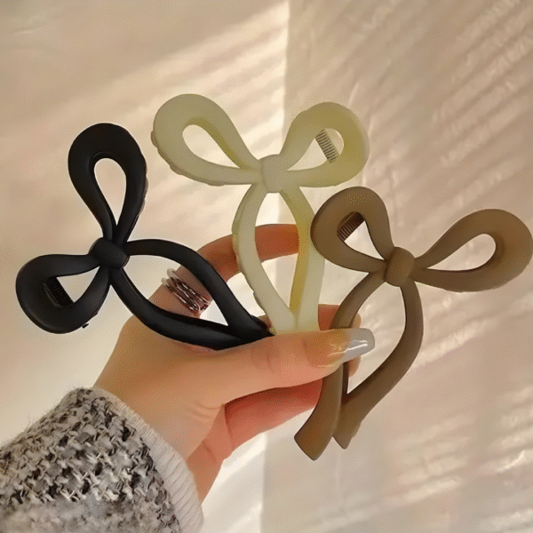 Matte Bow Tie Trendy Hair Claw Clips for Women and Girls – Set of 2 (Random Colors) - Image 3