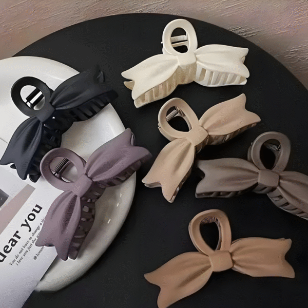 Matte Bow Tie Trendy Hair Claw Clips for Women and Girls – Set of 2 (Random Colors) - Image 2