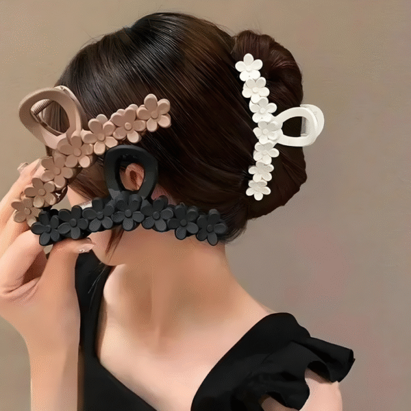 Matte Floral Hair Claw Clips for Women and Girls – Set of 2 (Random Colors) - Image 3