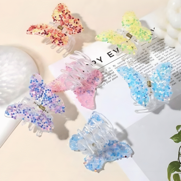 Sparkly Butterfly Trendy Hair Claw Clips for Women and Girls – Set of 2 (Random Colors) - Image 2