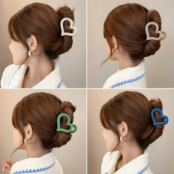 Trendy Heart Shaped Hair Claw Clips for Women and Girls – Set of 3 (Random Colors) - Image 4