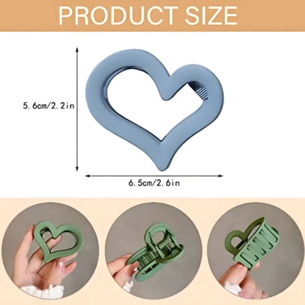 Trendy Heart Shaped Hair Claw Clips for Women and Girls – Set of 3 (Random Colors) - Image 8