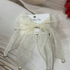 Trendy Korean Pearl Hair Bow Clip Hair Accessories for Women and Girls (Beige)