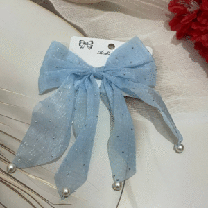 Trendy Korean Pearl Hair Bow Clip Hair Accessories for Women and Girls (Blue)