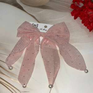 Trendy Korean Pearl Hair Bow Clip Hair Accessories for Women and Girls (Pink)