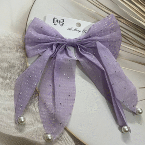 Trendy Korean Pearl Hair Bow Clip Hair Accessories for Women and Girls (Purple)