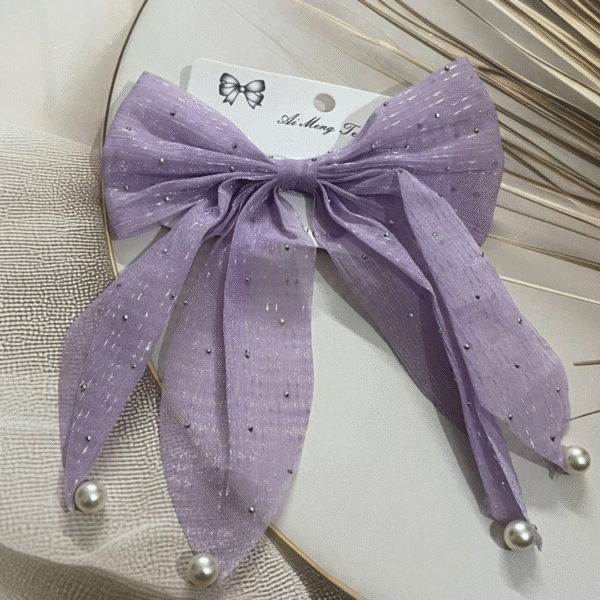Trendy Korean Pearl Hair Bow Clip Hair Accessories for Women and Girls (Purple)