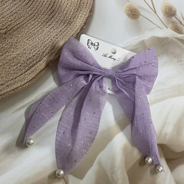 Trendy Korean Pearl Hair Bow Clip Hair Accessories for Women and Girls (Purple) - Image 5