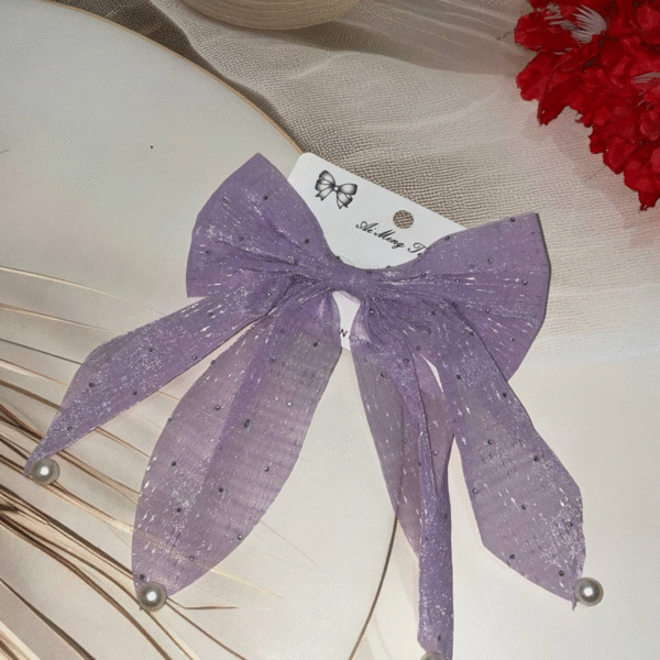 Trendy Korean Pearl Hair Bow Clip Hair Accessories for Women and Girls (Purple) - Image 2