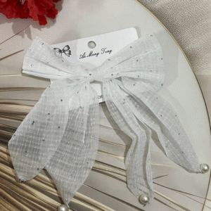 Trendy Korean Pearl Hair Bow Clip Hair Accessories for Women and Girls (White)