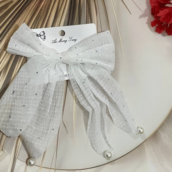Trendy Korean Pearl Hair Bow Clip Hair Accessories for Women and Girls (White) - Image 2