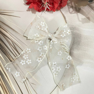 Trendy Organza Bow Korean Hair Clip With Ribbon Hair Accessories for Women and Girls (Beige)