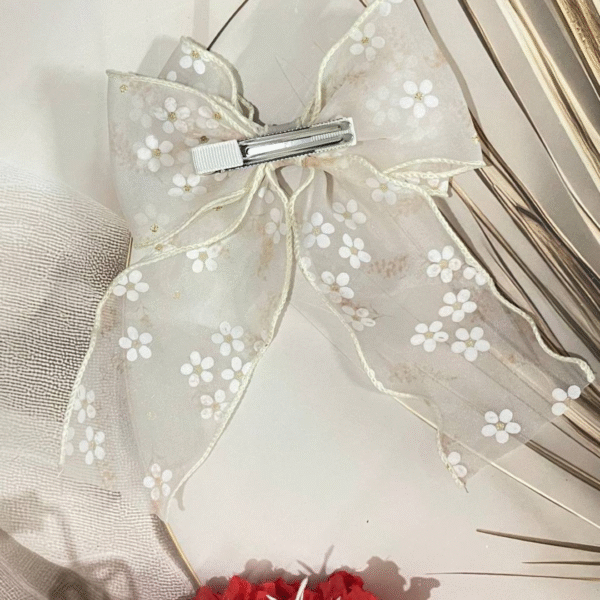 Trendy Organza Bow Korean Hair Clip With Ribbon Hair Accessories for Women and Girls (Beige) - Image 2