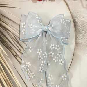 Trendy Organza Bow Korean Hair Clip With Ribbon Hair Accessories for Women and Girls (Blue)