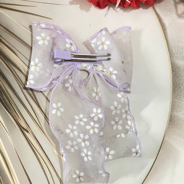 Trendy Organza Bow Korean Hair Clip With Ribbon Hair Accessories for Women and Girls (Lavender) - Image 2