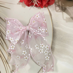 Trendy Organza Bow Korean Hair Clip With Ribbon Hair Accessories for Women and Girls (Pink 1)