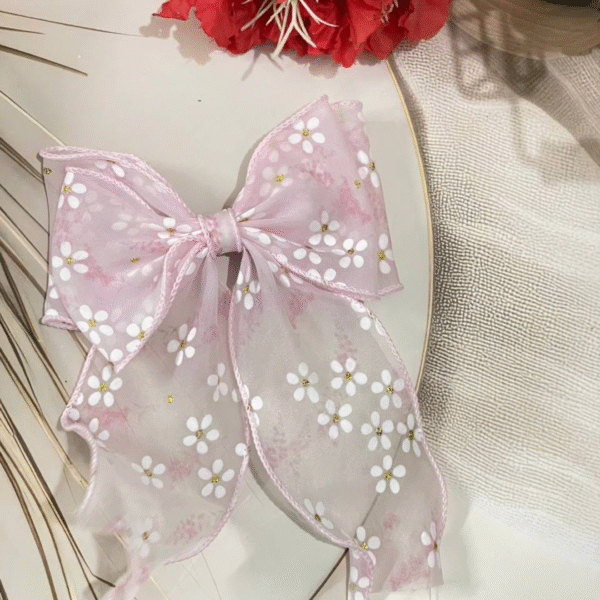 Trendy Organza Bow Korean Hair Clip With Ribbon Hair Accessories for Women and Girls (Pink 1)
