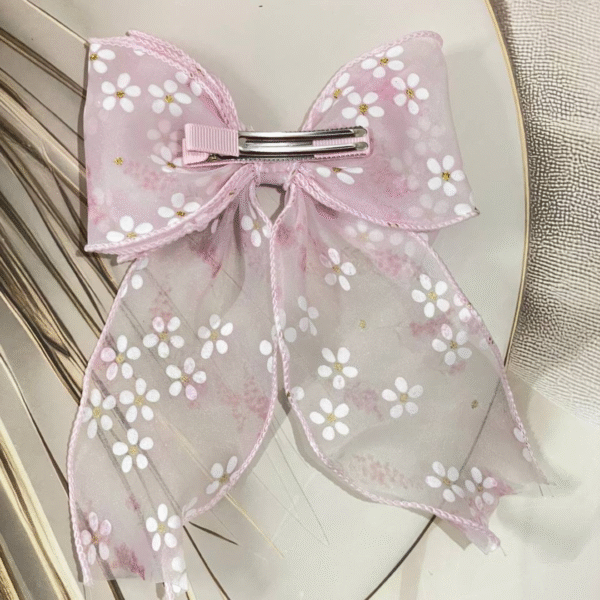 Trendy Organza Bow Korean Hair Clip With Ribbon Hair Accessories for Women and Girls (Pink 1) - Image 2