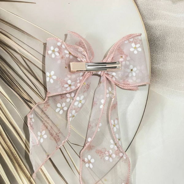 Trendy Organza Bow Korean Hair Clip With Ribbon Hair Accessories for Women and Girls (Pink 2) - Image 2