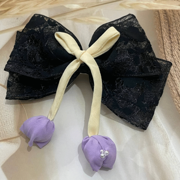 Tulip Korean-Inspired Floral Hair Accessory for Women & Girls – Elegant Bow Clip with Hanging Tulip Aesthetic Hair Claw (Black) - Image 2