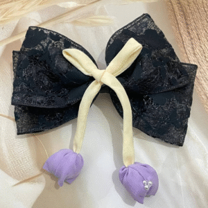 Tulip Korean-Inspired Floral Hair Accessory for Women & Girls – Elegant Bow Clip with Hanging Tulip Aesthetic Hair Claw (Black)