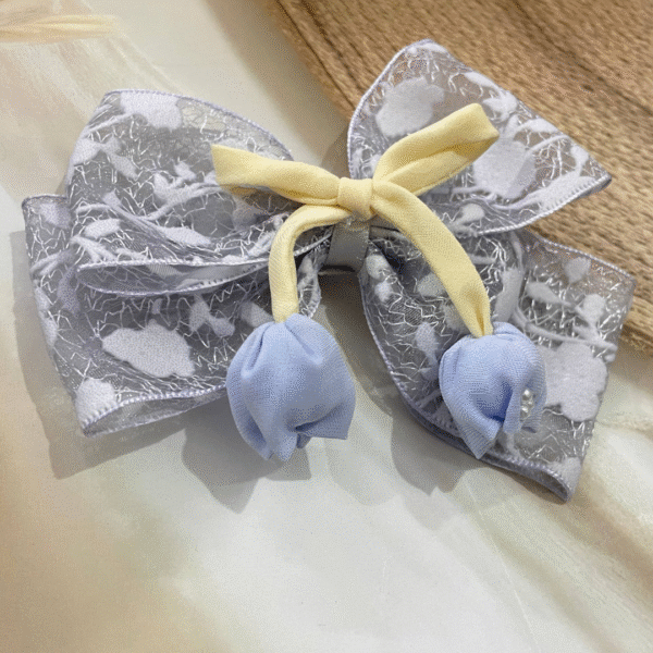 Tulip Korean-Inspired Floral Hair Accessory for Women & Girls – Elegant Bow Clip with Hanging Tulip Aesthetic Hair Claw (Blue) - Image 2
