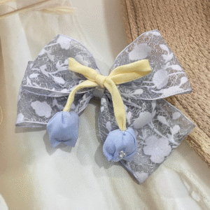 Tulip Korean-Inspired Floral Hair Accessory for Women & Girls – Elegant Bow Clip with Hanging Tulip Aesthetic Hair Claw (Blue)