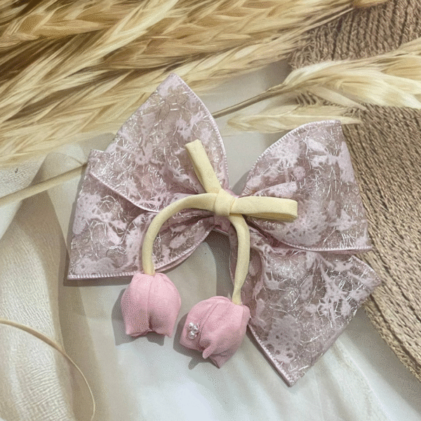 Tulip Korean-Inspired Floral Hair Accessory for Women & Girls – Elegant Bow Clip with Hanging Tulip Aesthetic Hair Claw (Pink) - Image 2