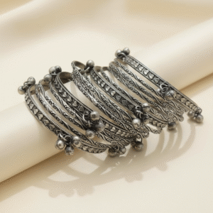 Traditional Silver Replica Ghungharoo Bangles Set for Festivals (Set of 16 Bangles)