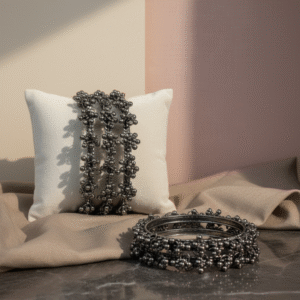 Traditional Black Oxidized Ghungharoo Bangles Set for Festivals ( Set of 4 )