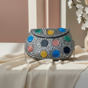 Handmade Multicolor Stone Metal Clutch Handbag (1)