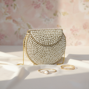 Handmade Pearls Metal Clutch Bag
