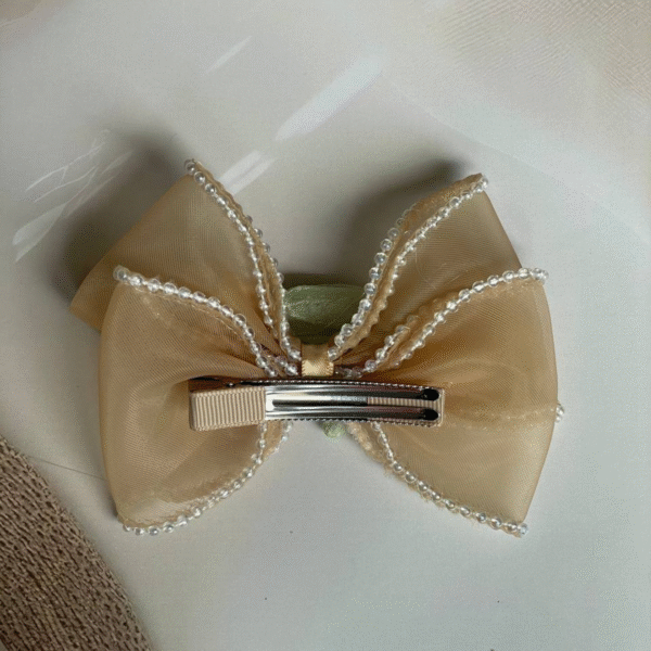 Korean-Inspired Hair Accessory – Elegant Flower Bow Aesthetic Hair Clip (Brown) - Image 3
