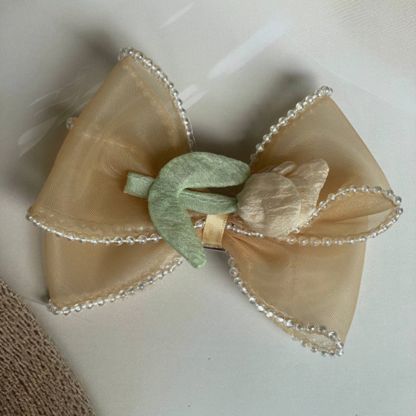 Korean-Inspired Hair Accessory – Elegant Flower Bow Aesthetic Hair Clip (Brown) - Image 2