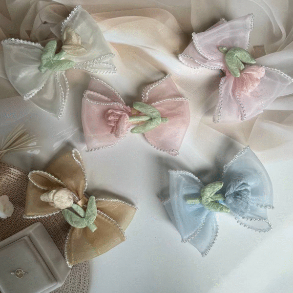 Korean-Inspired Hair Accessory – Elegant Flower Bow Aesthetic Hair Clip (Beige) - Image 5