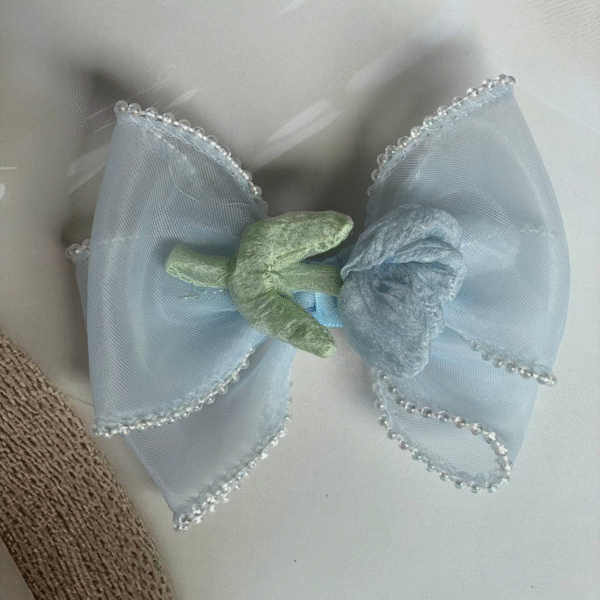 Korean-Inspired Hair Accessory – Elegant Flower Bow Aesthetic Hair Clip (Blue) - Image 2