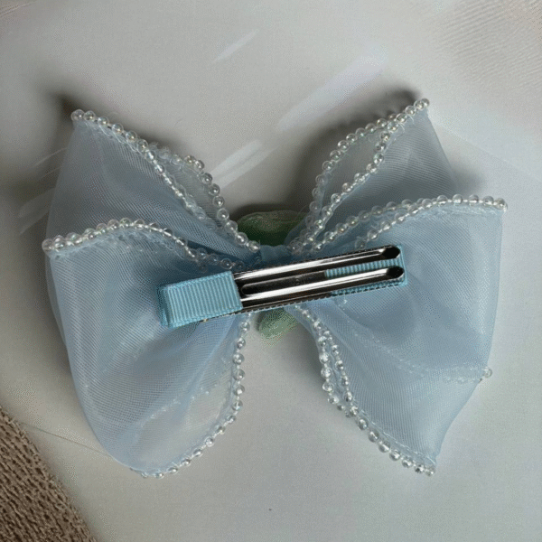 Korean-Inspired Hair Accessory – Elegant Flower Bow Aesthetic Hair Clip (Blue) - Image 3