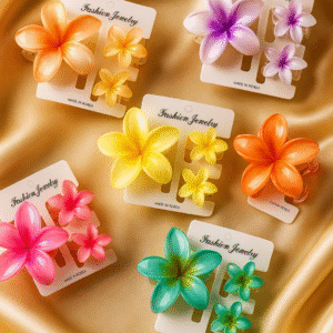 Multicolor Flower Hair Claw Clips for Girls – Stylish & Trendy Hair Accessories Set of 3 (1 Big 2 Small)