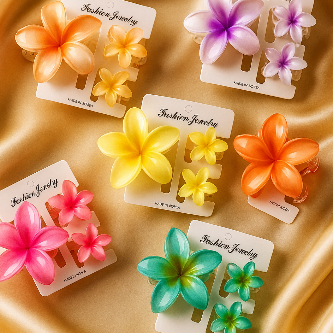 Multicolor Flower Hair Claw Clips for Girls – Stylish & Trendy Hair Accessories Set of 3 (1 Big 2 Small)