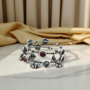 Oxidised Silver Replica Ghungharoo Bangles (Set of 2)