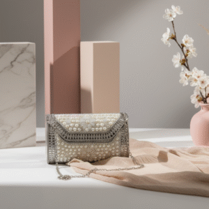 Premium Handmade Pearl Metal Clutch Handbag (Medium)