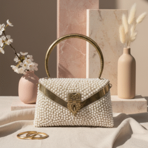 Premium Handmade Pearl Work Brass Metal Clutch Handbag (1)