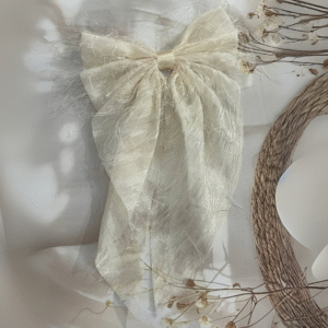 Premium Korean Ribbon Hair Bow Clip Hair Accessories for Women (Beige)