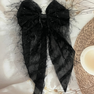 Premium Korean Ribbon Hair Bow Clip Hair Accessories for Women (Black)