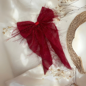 Premium Korean Ribbon Hair Bow Clip Hair Accessories for Women (Red)