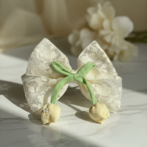 Tulip Korean-Inspired Floral Hair Accessory for Women & Girls – Elegant Bow Clip with Hanging Tulip Aesthetic Hair Claw (Cream)