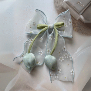 Tulip Korean-Inspired Floral Hair Accessory – Elegant Bow Clip with Hanging Tulip Aesthetic Hair Claw (Blue)
